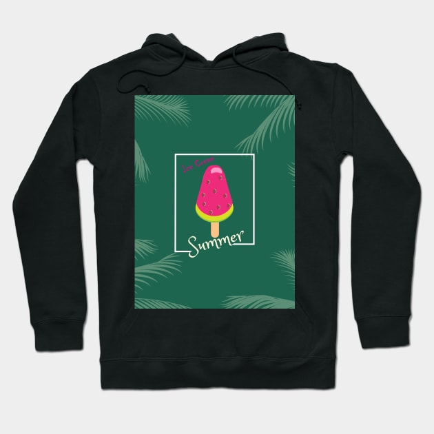 Watermelon Ice Cream Tropical Palm leaves Hello Summer Hoodie by sofiartmedia